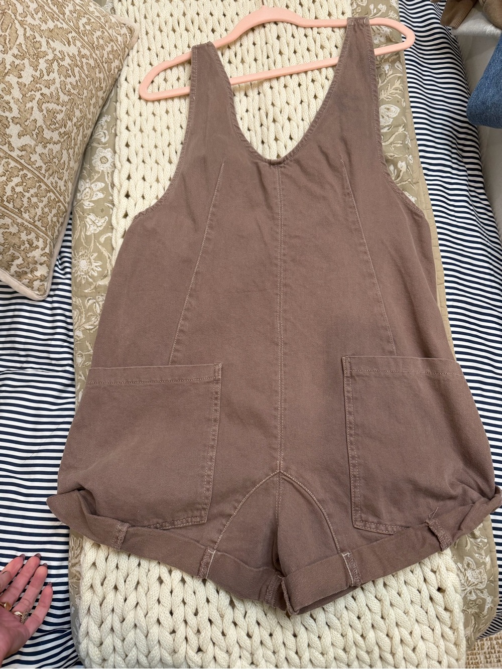 Free People Mauve-Brown Sleeveless Cotton Short Romper